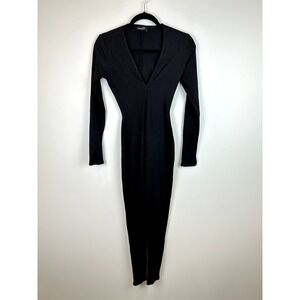 NWOT Naked Wardrobe V-neck Ribbed Black Jumpsuit SML
